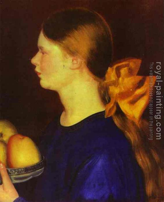 Boris Kustodiev : Girl with Apples (Portrait of Irina Kustodiyeva)
